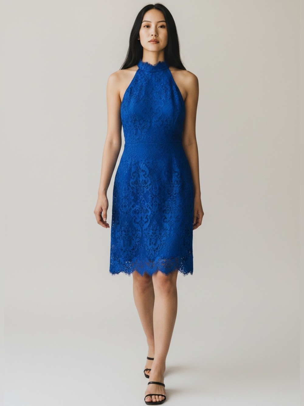 BB Dakota Women’s Navy Blue Lace Halter Neck Open Back Mini Dress Sz 8 Cocktail